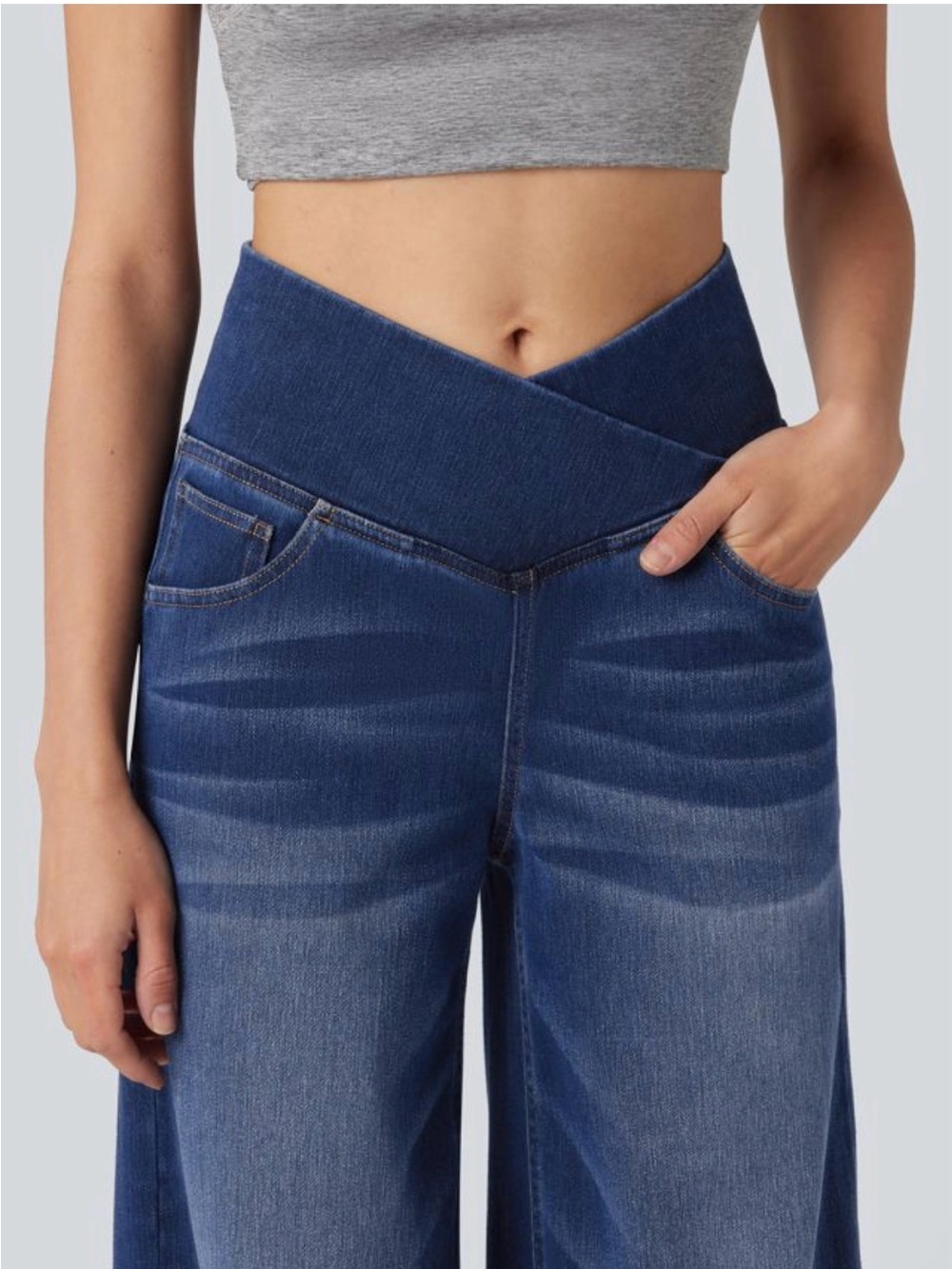 Halara Flex™ Crossover High Waisted Tummy Control Wide Leg Casual Jeans - Picture 4 of 8
